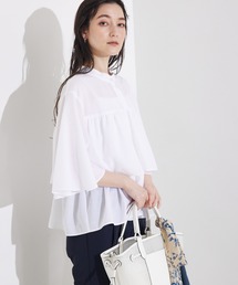 qualite | 【一枚でおしゃれ】ブライトローンフレアブラウス/オフィスカジュアル/夏服/撥水/UVカット/フリンジブラウス(シャツ/ブラウス)