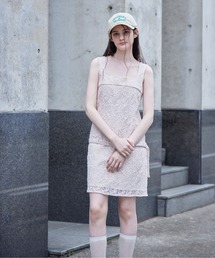 Low belt lace mini dress