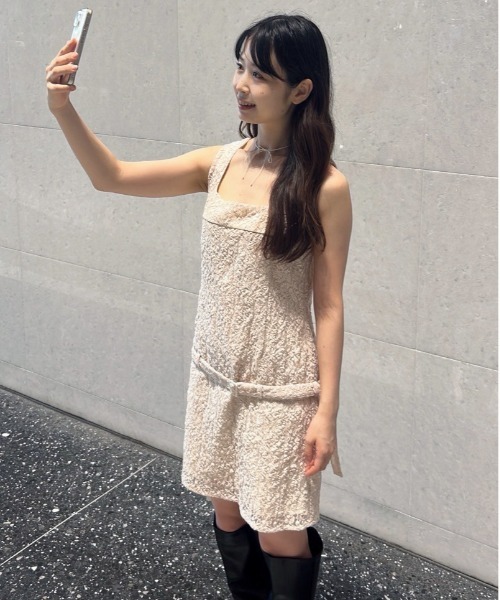 etre loin(エトルワン)の「Low belt lace mini dress(ワンピース・レディース・ブラック/ホワイト/ピンク・M)」の7枚目の写真