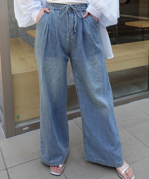 【THEAIRTOWN】マイルドワイドデニムパンツ♡ DENIM WIDE PANTS HIGH(34 INDIGO): BOTTOMSjosemoon