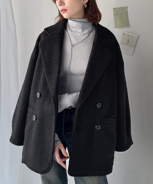 セール】大人の余裕、羽織るだけで美しく。フェイクウールPコート
