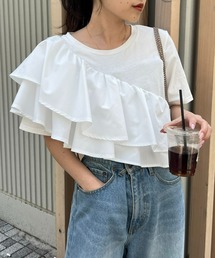 CIAOPANIC TYPY | 【二の腕カバー】アシメフリルデザインカットソー(Tシャツ/カットソー)