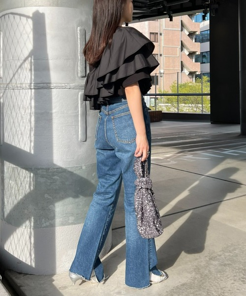 セール】【二の腕カバー】アシメフリルデザインカットソー（T