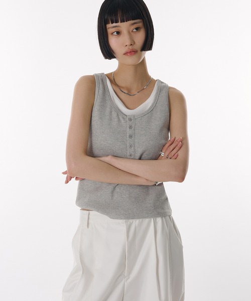 misaMAISONSPECIAL ヘンリータンクレイヤードトップス MERLOT タンクトップ ノースリーブ フェイクレイヤードヘンリー