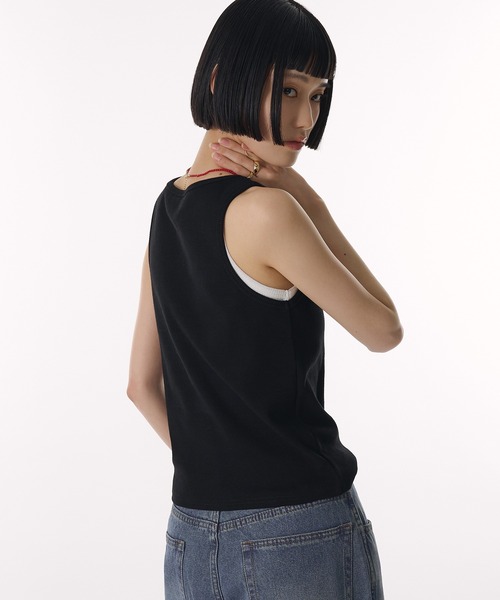 MUHET（ミュエータ）の「layered like tank top with built-in cups / カップ付きレイヤード風タンクトップ（タンクトップ・レディース・ネイビー/ブラック/杢グレー/ライトブルー/ブラウン/レッド・FREE）」の15枚目の写真