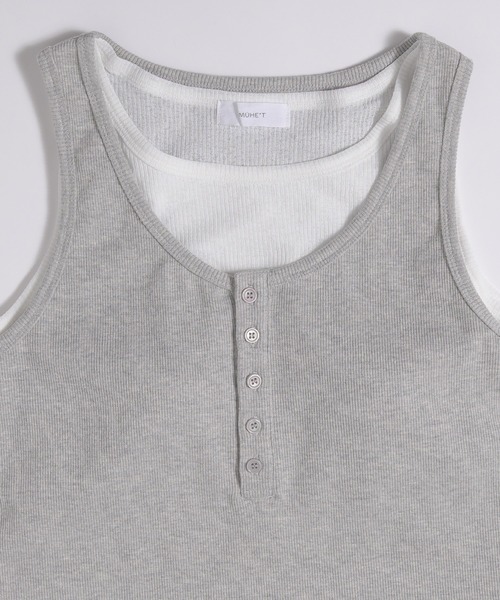 MUHET（ミュエータ）の「layered like tank top with built-in cups / カップ付きレイヤード風タンクトップ（タンクトップ・レディース・ネイビー/ブラック/杢グレー/ライトブルー/ブラウン/レッド・FREE）」の16枚目の写真