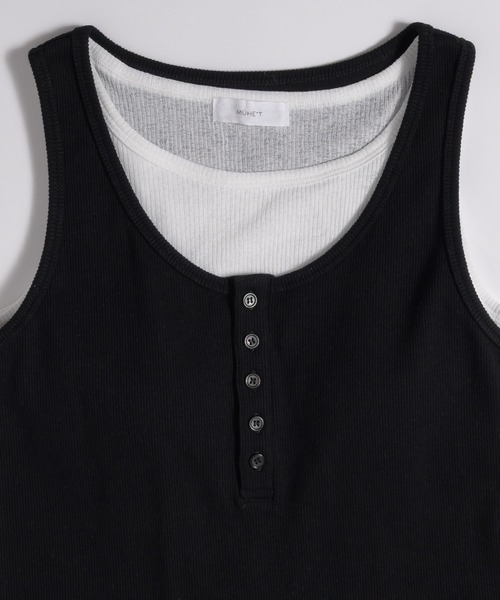 MUHET（ミュエータ）の「layered like tank top with built-in cups / カップ付きレイヤード風タンクトップ（タンクトップ・レディース・ネイビー/ブラック/杢グレー/ライトブルー/ブラウン/レッド・FREE）」の7枚目の写真