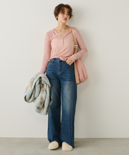 Unitage(ユニテージ)の「アソートフーディーロンT(Tシャツ/カットソー・レディース・ホワイト×ブラック/ブラック/アイボリー/ピンク/ホワイト/チャコールグレー・FREE)」の16枚目の写真