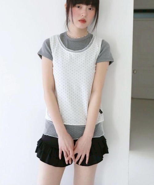 タンクトップ ノースリーブ 「Uglyshadow」DOTTED LAYERED SLEEVELESS レディース Uglyshadow】DOTTED LAYERED SLEEVELESS（タンクトップ）｜UGLY