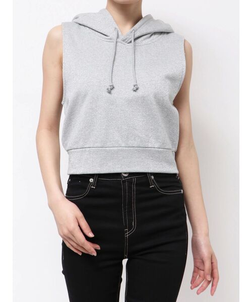 GYDA（ジェイダ）の「GG GLITTERノースリショートスウェットパーカー（Tシャツ/カットソー・レディース・ライトグレー/ブラック・FREE）」の3枚目の写真