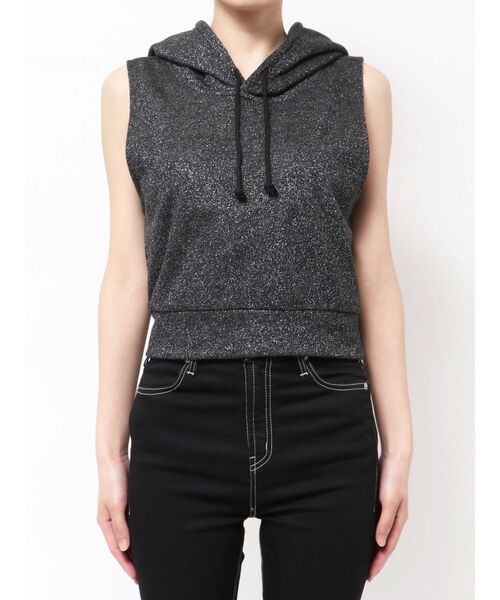 GYDA（ジェイダ）の「GG GLITTERノースリショートスウェットパーカー（Tシャツ/カットソー・レディース・ライトグレー/ブラック・FREE）」の4枚目の写真