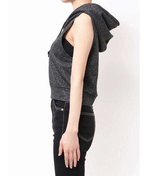 GYDA（ジェイダ）の「GG GLITTERノースリショートスウェットパーカー（Tシャツ/カットソー・レディース・ライトグレー/ブラック・FREE）」の5枚目の写真