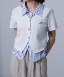 Chiina / ストライプシャツレイヤードカーディガン