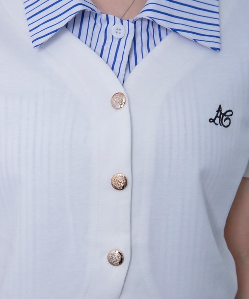 Chiina（チーナ）の「Chiina / ストライプシャツレイヤードカーディガン（カーディガン/ボレロ・レディース・グレー/ホワイト/ネイビー・FREE）」の15枚目の写真