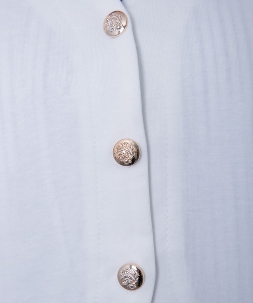 Chiina（チーナ）の「Chiina / ストライプシャツレイヤードカーディガン（カーディガン/ボレロ・レディース・グレー/ホワイト/ネイビー・FREE）」の16枚目の写真