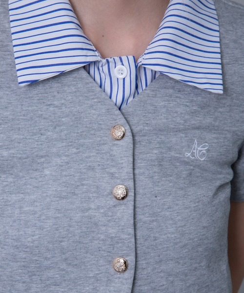 Chiina（チーナ）の「Chiina / ストライプシャツレイヤードカーディガン（カーディガン/ボレロ・レディース・グレー/ホワイト/ネイビー・FREE）」の21枚目の写真