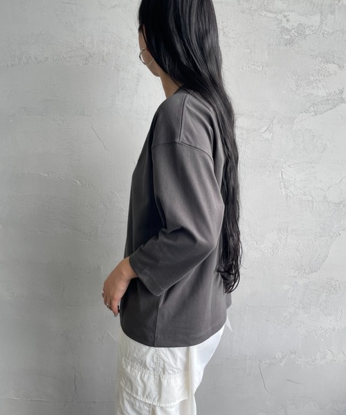 DANTON（ダントン）の「[DANTON/ダントン] ワンポイントロゴ クルーネック7分袖Tシャツ（Tシャツ/カットソー・レディース・アイボリー/ブラック/ホワイト/チャコール/ダークブラウン・S）」の10枚目の写真