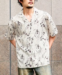 花柄オープンカラー半袖シャツ