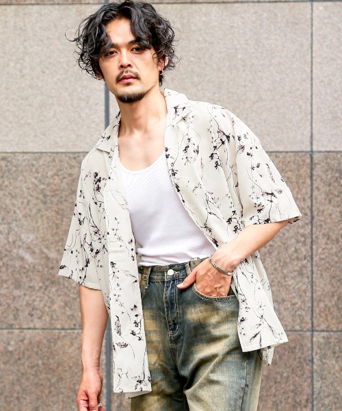 rokh ロク 花柄 ドッキングオープンカラーシャツ 半袖 L相当 極美品