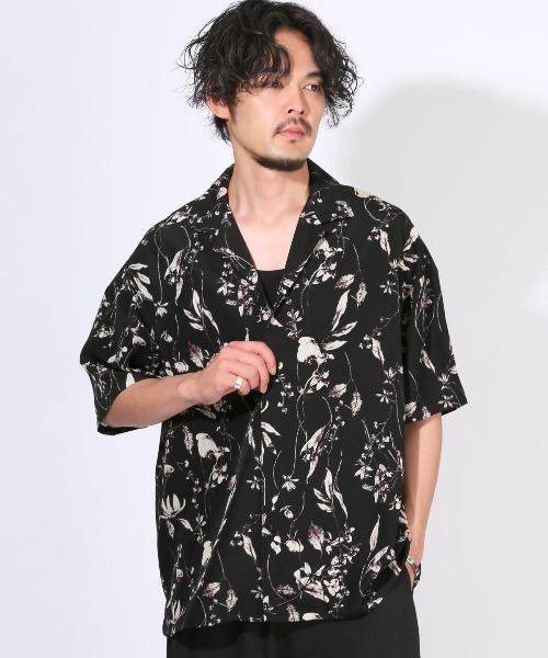 LUXSTYLE(ラグスタイル)の「花柄オープンカラー半袖シャツ(シャツ/ブラウス・メンズ・ホワイト/ブラック・L/M)」の6枚目の写真