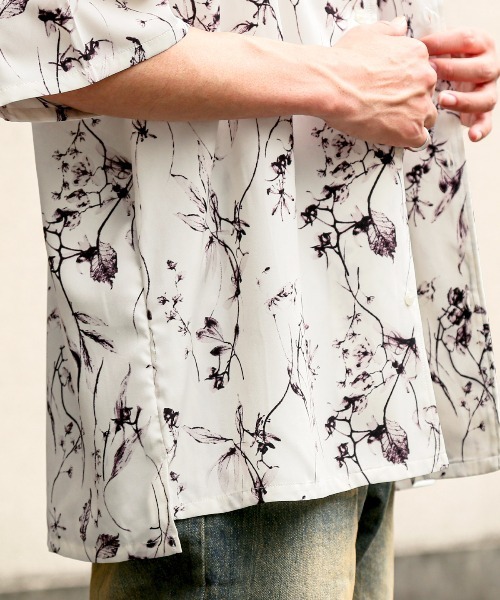 LUXSTYLE(ラグスタイル)の「花柄オープンカラー半袖シャツ(シャツ/ブラウス・メンズ・ホワイト/ブラック・L/M)」の10枚目の写真