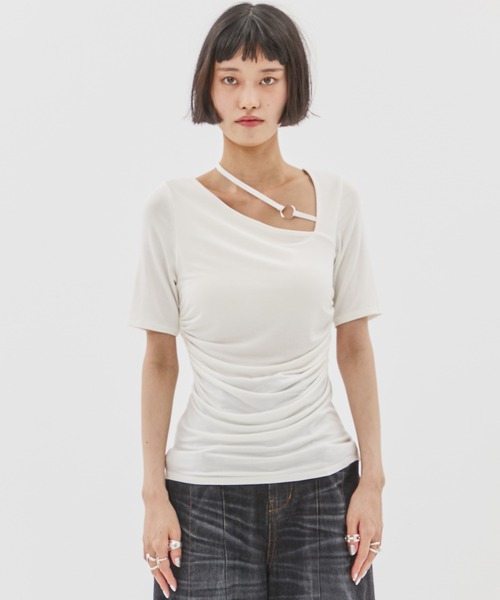 STUDIOUS(ステュディオス)の「【determ/デターム】別注NECK STRAP TOPS/ネックストラップトップス/カットソー(Tシャツ/カットソー・レディース・ブラック/ホワイト・2/0)」の6枚目の写真
