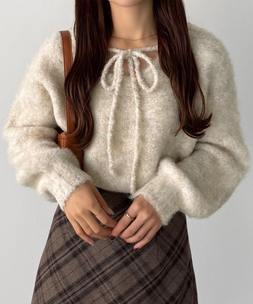 グレース♡人気のニット♡着用2回 前後2wayリボンシャギーニット（ニット/セーター）｜callautia