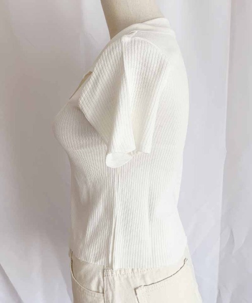 shoppinggo(ショッピングゴー)の「ニット レディース 半袖 襟付きニット 半袖 トップス 春夏 トップス(Tシャツ/カットソー・レディース・ホワイト/ブラック/ベージュ/ピンク・FREE)」の8枚目の写真