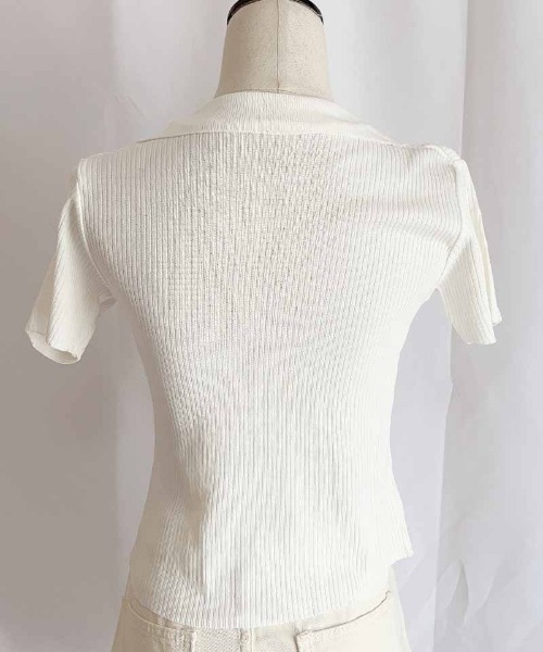 shoppinggo(ショッピングゴー)の「ニット レディース 半袖 襟付きニット 半袖 トップス 春夏 トップス(Tシャツ/カットソー・レディース・ホワイト/ブラック/ベージュ/ピンク・FREE)」の9枚目の写真