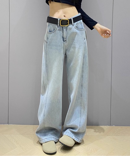 MAISON DE THERESE(メゾン ド テレーズ)の「ストレートワイドジーンズ(デニムパンツ・レディース・ブラック/ライトブルー/ホワイト・S/M/L)」の7枚目の写真