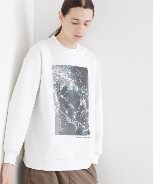 tk.TAKEO KIKUCHI（ティーケータケオキクチ）の「ライトニングウェーブダンボールスウェット（スウェット・メンズ・ブラック/ナチュラル/ホワイト・03/02）」の2枚目の写真