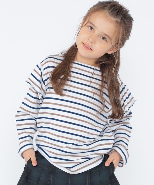 SHIPS(シップス)の「SHIPS KIDS:100~130cm/ボーダー フリル ロングスリーブ Tシャツ(Tシャツ/カットソー・キッズ・オフホワイト/ピンク・100/110/120/130)」の4枚目の写真