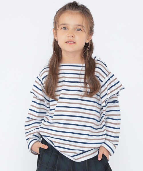 SHIPS(シップス)の「SHIPS KIDS:100~130cm/ボーダー フリル ロングスリーブ Tシャツ(Tシャツ/カットソー・キッズ・オフホワイト/ピンク・100/110/120/130)」の5枚目の写真