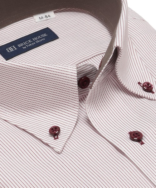 TOKYO SHIRTS（トウキョウシャツ）の「形態安定ノンアイロン ボタンダウン 長袖ビジネスワイシャツ（ビジネスシャツ・メンズ・エンジ・首回り37cm-裄丈80cm/首回り39cm-裄丈80cm/首回り39cm-裄丈84cm/首回り41cm-裄丈82cm/首回り41cm-裄丈86cm/首回り42cm-裄丈82cm/首回り42cm-裄丈86cm/首回り43cm-裄丈82cm/首回り43cm-裄丈86cm/首回り37cm-裄丈84cm）」の2枚目の写真