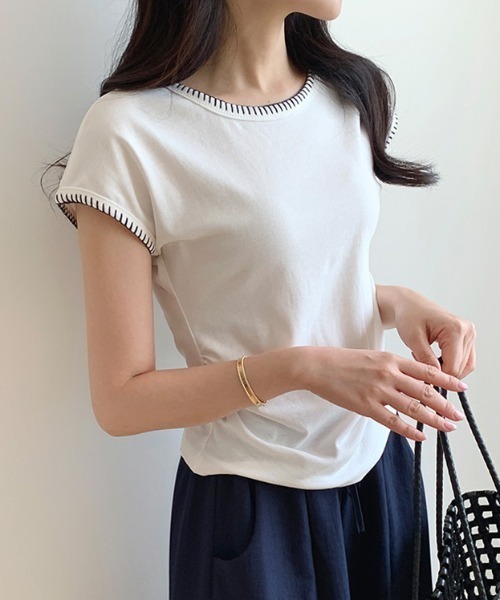 美品MORABITO BlancフレンチスリーブサイドギャザーカットソーTシャツ 美品MORABITO BlancフレンチスリーブサイドギャザーカットソーT