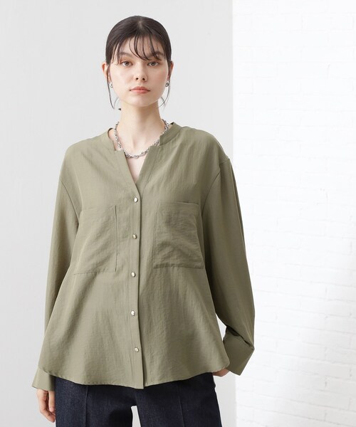 THE SHOP TK （ザ ショップ ティーケー ）の「【通勤にもデイリーにも】ダブルポケットスキッパーシャツ/洗濯機OK（シャツ/ブラウス・レディース・カーキ/アイボリー/ベージュ/スミクロ・13/12）」の4枚目の写真