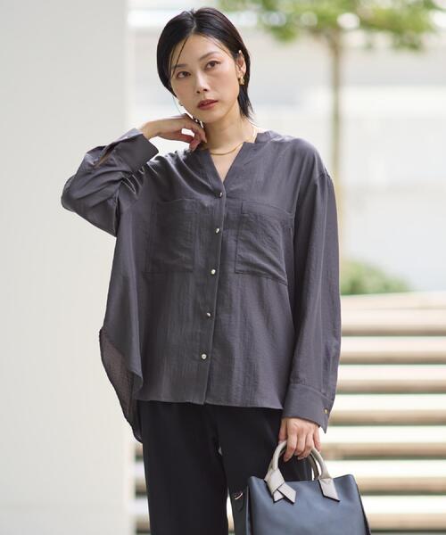 THE SHOP TK （ザ ショップ ティーケー ）の「【通勤にもデイリーにも】ダブルポケットスキッパーシャツ/洗濯機OK（シャツ/ブラウス・レディース・カーキ/アイボリー/ベージュ/スミクロ・13/12）」の9枚目の写真