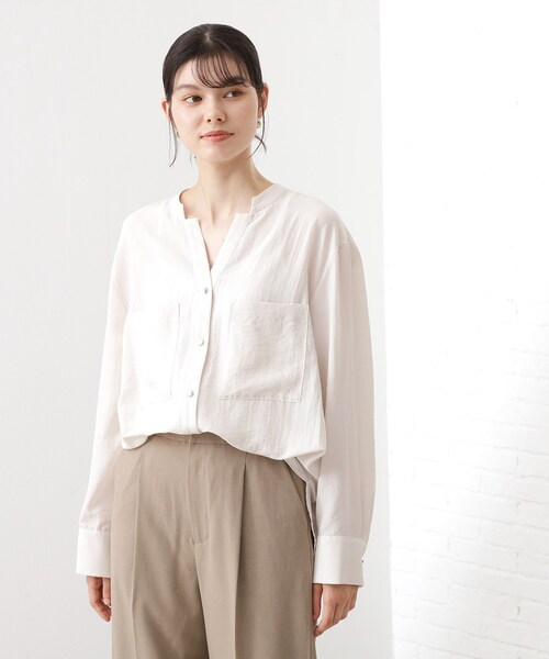 THE SHOP TK （ザ ショップ ティーケー ）の「【通勤にもデイリーにも】ダブルポケットスキッパーシャツ/洗濯機OK（シャツ/ブラウス・レディース・カーキ/アイボリー/ベージュ/スミクロ・13/12）」の13枚目の写真