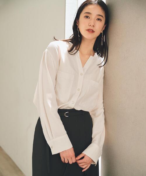 THE SHOP TK （ザ ショップ ティーケー ）の「【通勤にもデイリーにも】ダブルポケットスキッパーシャツ/洗濯機OK（シャツ/ブラウス・レディース・カーキ/アイボリー/ベージュ/スミクロ・13/12）」の5枚目の写真