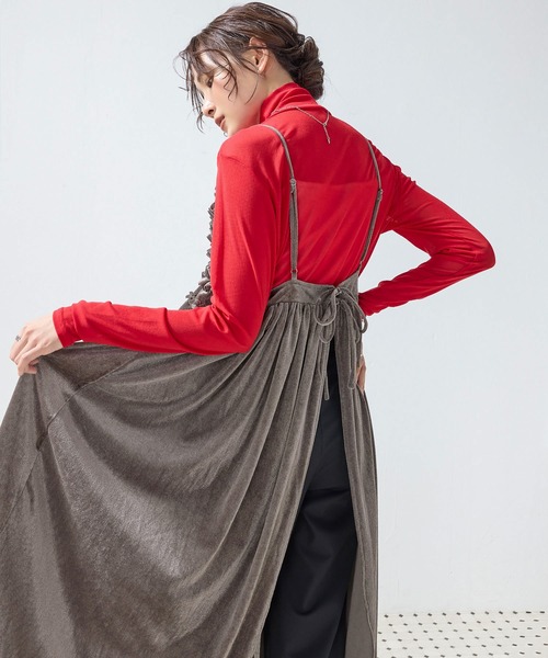 en CAnAF(エンカナフ)の「【重ねるだけでコーデが華やぐ】ベロアメッシュ ボリュームフリル キャミワンピース(ワンピース・レディース・イエロー/ブラック/グレー・M)」の7枚目の写真