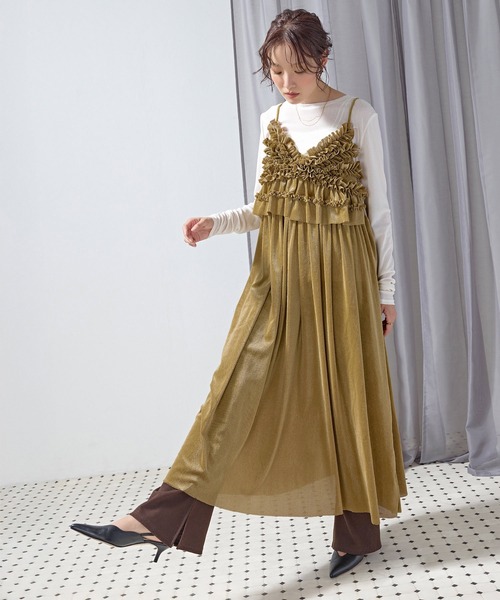 en CAnAF(エンカナフ)の「【重ねるだけでコーデが華やぐ】ベロアメッシュ ボリュームフリル キャミワンピース(ワンピース・レディース・イエロー/ブラック/グレー・M)」の21枚目の写真