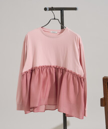 レディースのTシャツ/カットソー（ピンク/桃色系・フリル