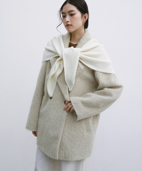 mi。シャギージャケットコート、新品・未使用、完売品 Meiru コート アウター コクーンスリーブシャギージャケットコート