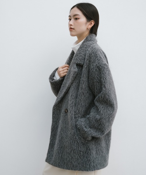 美品✨️　エンフォルド LIMONTA ビックカラージャケット ショートコート セール】シャギー起毛ビックカラージャケットコート（ミドル丈