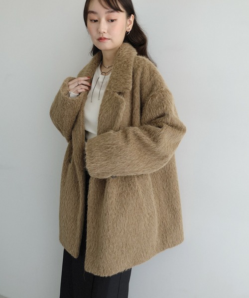 シャギー起毛ビックカラージャケットコート（ミドル丈）（チェスター