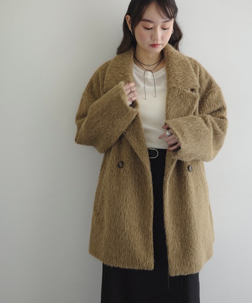 Andequalアンドコール/ シャギーコートジャケット (今週で出品停止) AIC. コート アウター ミックスシャギースタンドネックコート