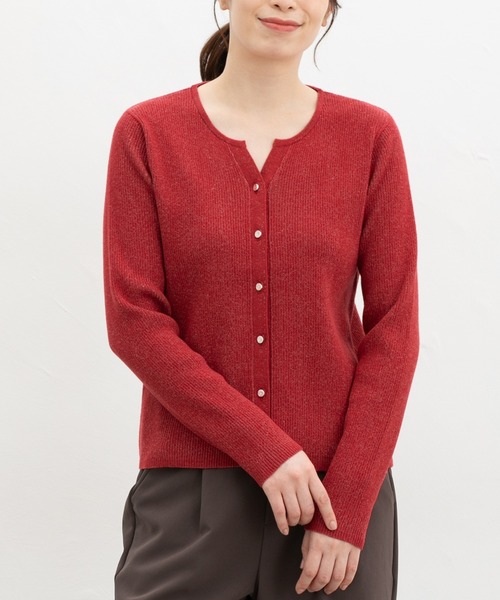 Honeys（ハニーズ）の「ラメ入キーネックカーデ（カーディガン/ボレロ・レディース・ブラック/アイボリー/レッド/ブルー/グレー・S/M/LL/L）」の5枚目の写真