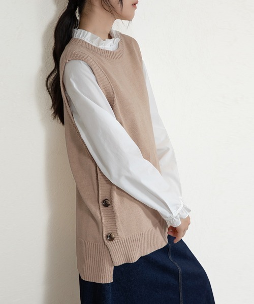 ReRe(リリ)の「サイドボタンレイヤードニットベスト(ベスト・レディース・ブラック/ブルー/グレー/ベージュ・SMALL/MEDIUM/LARGE/X-LARGE)」の6枚目の写真