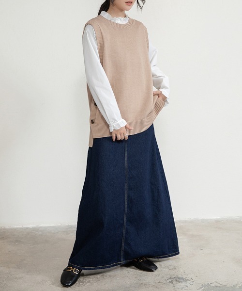 ReRe(リリ)の「サイドボタンレイヤードニットベスト(ベスト・レディース・ブラック/ブルー/グレー/ベージュ・SMALL/MEDIUM/LARGE/X-LARGE)」の7枚目の写真