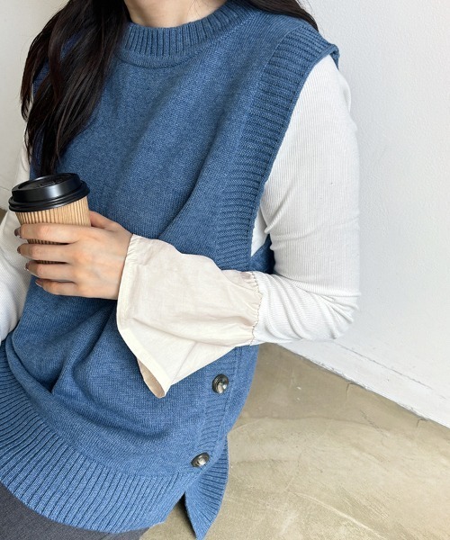 ReRe(リリ)の「サイドボタンレイヤードニットベスト(ベスト・レディース・ブラック/ブルー/グレー/ベージュ・SMALL/MEDIUM/LARGE/X-LARGE)」の12枚目の写真